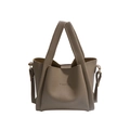 Secchiello minimalista in pelle martellata color talpa con scritta Fashion - Grigio