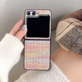 Pink and yellow tweed fabric folding phone case for Samsung Galaxy Z Flip series - Pink Weaving / Samsung ZFlip3
