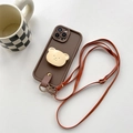 Detail of coffee phone case with golden bear stand and adjustable crossbody strap - Gold Bear Stand + Crossbody Strap / iPhone 7/8/SE 2020