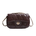 Retro dark brown quilted shoulder bag with gold chain strap and metal turn-lock closure - Brown