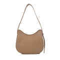 Minimalist light brown leather hobo shoulder bag with clean stitching on white background - Khaki