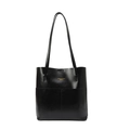 Borsa tote nera in pelle sintetica con logo dorato e ampi spallacci per donna - Nero