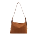 Braune Vintage-Leinentasche mit Retro-Wildledertextur und schmalen Schultergurten - Khaki