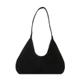 Minimalist black suede hobo bag with sleek shoulder strap and silver zipper closure - Black