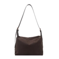 Retro deep brown faux suede shoulder bag with adjustable strap and golden buckle - Brown