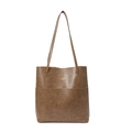 Grand sac cabas rétro marron foncé en cuir texturé pour les déplacements quotidiens - Khaki