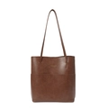 Grand sac cabas marron foncé minimaliste avec poches frontales en similicuir texturé - Marron