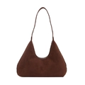 Minimalist dark brown suede hobo shoulder bag with smooth semi-moon silhouette - Brown