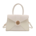 Minimalist cream white leather tote bag with gold petal buckle and adjustable strap - White