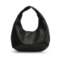Minimalist black leather patchwork hobo bag with wide shoulder strap for commuting - Black