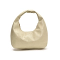 Minimalist cream geometric patchwork faux leather handbag with single strap and zipper - White