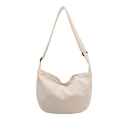 Borsa a tracolla a mezzaluna in tela beige minimalista con tracolla regolabile e zip oro - Bianco