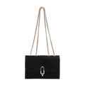 Borsa a tracolla in camoscio nero con catena dorata e chiusura a scatto ovale - Nero