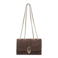 Borsa quadrata in camoscio marrone scuro con catena dorata e chiusura metallica ovale - Marrone