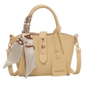 Borsa a secchiello beige con trama litchi, foulard di seta e tracolla regolabile - Giallo