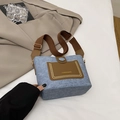 Blaugraue Eimertasche mit brauner Ledertasche und verstellbarem Schultergurt-Design - Blau