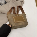 Retro Umhängetasche aus Canvas und Leder in Braun mit breitem Schultergurt für Damen - Braun