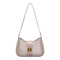Beige underarm bag with sparkling tweed texture and golden metal twist lock closure - Khaki