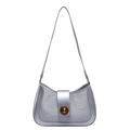 Silver glitter baguette shoulder bag with metallic trim and gold round clasp - Silver