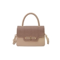 Borsa a mano chic da donna in beige e tessuto a spina di pesce marrone con dettagli oro - Cachi