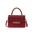 Borsa a tracolla rossa vintage capiente con trama intrecciata e chiusura in metallo oro - Rosso