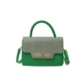 Borsa a tracolla retrò in pelle verde e tessuto a spina di pesce grigio con fibbia - Verde