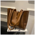 Borsa tote minimalista in pelle marrone opaca con grande capacità e manici lunghi - Marrone Scuro