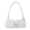 Minimalist cream white leather underarm bag with decorative gold ring metal buckle - White