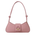 Pink faux leather underarm shoulder bag with donut-shaped metal buckle and knotted strap - Pink
