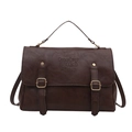 Borsa tote vintage marrone scuro in pelle PU con cinturini e scritte in rilievo - Marrone