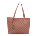 Pink tote bag with all-over M letter print and gold hardware pendant for women - Pink