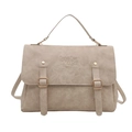 Borsa tote beige in finta pelle con trama marmorizzata e cinturini con fibbia frontali - Cachi