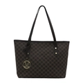 Brown monogram tote bag with gold M pendant and spacious design for daily commute - Brown