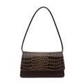 Sac bandoulière élégant marron foncé effet crocodile avec détails dorés pour femme - Café