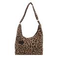 Bolso tote vintage de pana con estampado de leopardo de gran capacidad y asa suave - Caqui