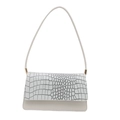 Elegant creamy white underarm bag with black crocodile texture flap and gold hardware - White
