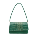Emerald green crocodile pattern shoulder bag with sleek textured leather finish - Green