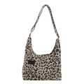 Bolso tote de pana con estampado de leopardo, etiqueta vintage y correa larga - Blanco