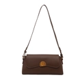 Retro dark brown leather baguette bag with golden buckle on a clean white background - Brown