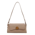 Vintage baguette underarm bag in beige PU leather with gold clasp and shoulder strap - Khaki