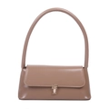 Classic baguette shoulder bag in khaki faux leather with elegant gold metal clasp - Khaki