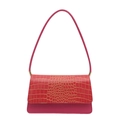 Fashionable magenta crocodile-embossed faux leather shoulder bag with gold accents - Pink