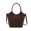 Minimalist brown leather tote bag with wave-edge design and adjustable shoulder strap - Brown