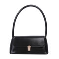 Classic black baguette shoulder bag with smooth finish and gold magnetic buckle closure - Black