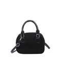 Minimalist black suede pillow handbag with silver hardware and adjustable shoulder strap - With Ornament / Black