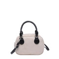 Beige velvet pillow bag with black leather handles and detachable crossbody strap - With Ornament / White