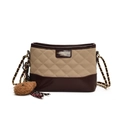 Quilted beige and brown contrast crossbody bag with gold chain and bear charm - With Ornament / Khaki