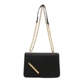 Elegant black woven texture crossbody bag with gold metal trim and chain strap - Black