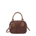 Vintage brown suede pillow handbag with adjustable shoulder strap and silver hardware - With Ornament / Brown
