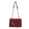 Retro burgundy flap crossbody bag with crocodile texture and gold chain strap - Red